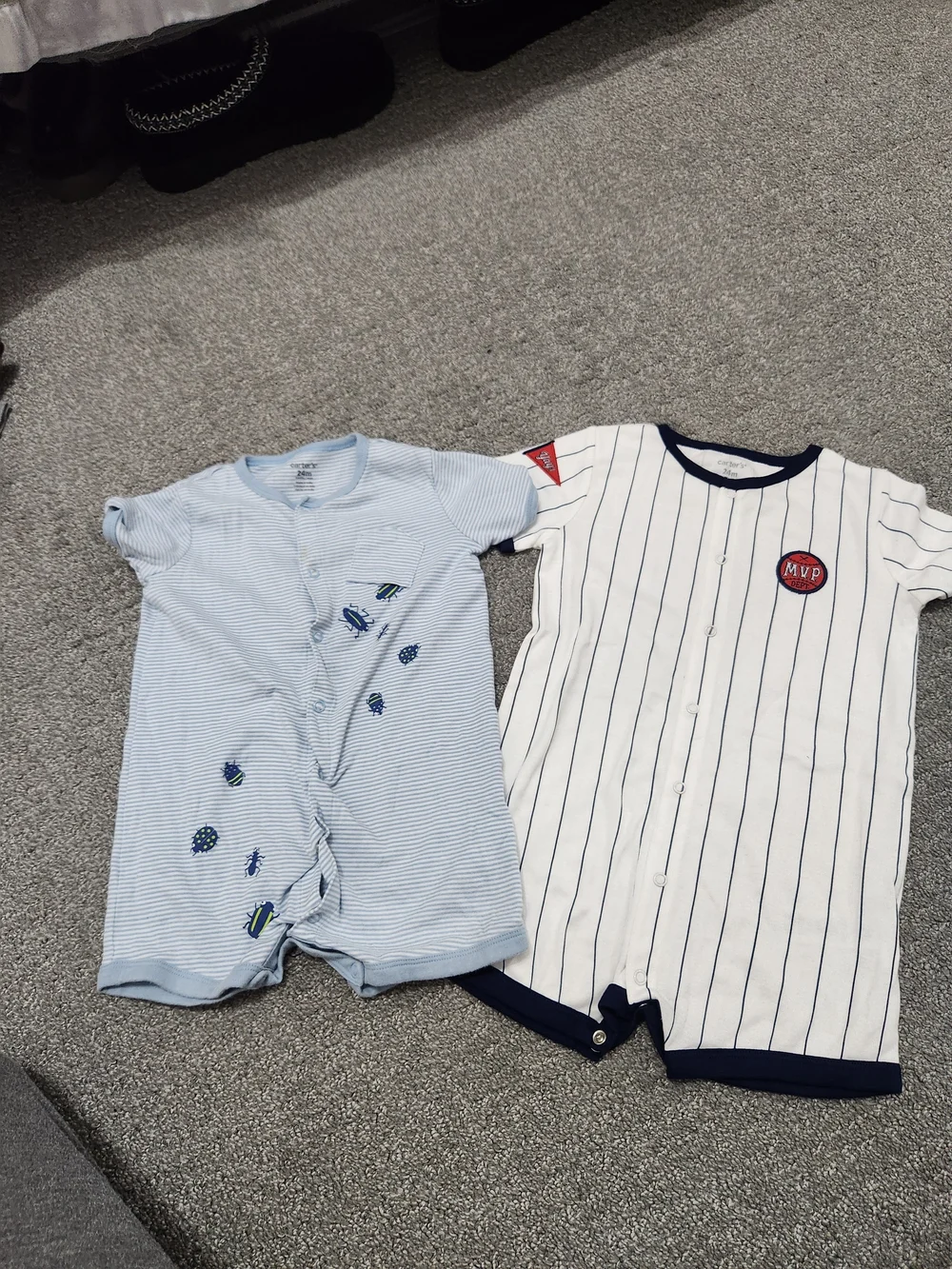 Baby Stripe Snap Rompers - Light Blue & White Navy Pinstripe 24mth